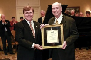 Schrader presents Wayne Dempsey with the ‘Dempsey Steinway’ certificate