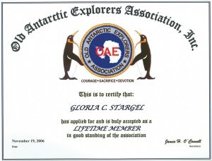Old Antartic Explorers Association, Inc. Certificate