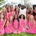 Brenau University Women's College May Court Queen, Meagan Ryals, middle in white dress, poses with the May Court Saturday, April 11, 2015 in Gainesville, Georgia. Photo Barry Williams/ Brenau University)