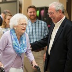 John R. Cleveland, right, and Mary Cleveland walk though a lab that their donation helped equip during the celebration to honor the dedication of The Cleveland Physical Therapy Lobby at the Brenau Downtown Center on Friday, July 3, 2015, in Gainesville, Georgia. (AJ Reynolds for Brenau University)