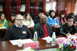 Dr. Bryan Sorohan and Dr. Eugene Williams meet with a delegation at Anhui Normal University in Wuhu,China.