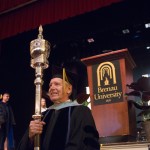 Dr. Vince Yamilkoski carries the scepter as the faculty enters Pearce Auditorium for winter commencement.