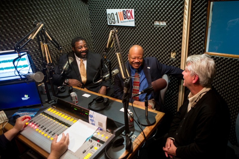 Dr. Frank Glover, one of the world’s leading experts on the global Ebola crisis, center left, spoke with Brenau's Jay Andrews, UNG's Dr. Al Panu and David Miller, an associate professor and lead faculty for the Brenau MBA program in health care management, in an interview about the disease on 89.1 WBCX.