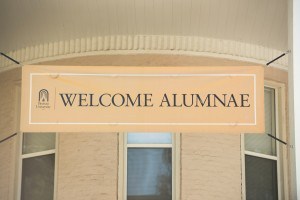A sign welcomes alumnae to the Champagne Brunch during Alumnae Reunion Weekend. (Barry Williams for Brenau University)