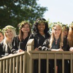 Women's College seniors perched atop Brenau's iconic Crow's Nest during the class day festivities, 2016 Alumnae Reunion Weekend