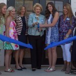 Sara Jane Bowers, from left, Cassidy Collier, Jan Maisch, Carole Ann Daniel, Katelyn Brown, Maggie Griffin and Kelley Robertson cut the ribbon on the Alpha Delta Pi sorority house during the Brenau University Alumnae Reunion Weekend on Saturday, April 16, 2016, in Gainesville, Ga. (AJ Reynolds/Brenau University)