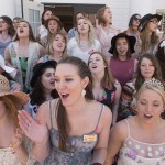 Alpha Chi Omega members sing outside their house. 2016 Alumnae Reunion Weekend
