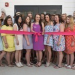 Phi Mu sisters perform the ribbon cutting ceremony during Sorority Open House, 2016 Alumnae Reunion Weekend