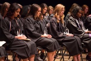 Students take part in the Blessing of the Hands during the Brenau University School of Nursing Pinning Ceremony on Thursday, May 5, 2016 in Pearce Auditorium in Gainesville, Ga. (AJ Reynolds/Brenau University)