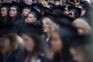 Graduates listen to the commencement address during The Women's College Commencement on Friday, May 6, 2016, in Gainesville, Ga. (AJ Reynolds/Brenau University)
