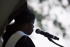 Annie B. Andrews, retired Rear Admiral in the United States Navy and Assistant Administrator for Human Resources Management with the Federal Aviation Administration, delivers the commencement address during The Women's College Commencement on Friday, May 6, 2016, in Gainesville, Ga. (AJ Reynolds/Brenau University)