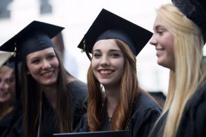 Logan Deyarmin, from right, Alaina Troha and Dayle Lane during The Women's College commencement on Friday, May 6, 2016, in Gainesville, Ga. (AJ Reynolds/Brenau University)