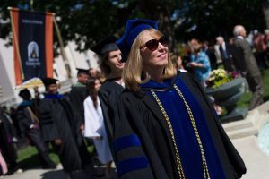 Women's College Dean Debra Dobkins takes part in the processional during The Women's College commencement on Friday, May 6, 2016, in Gainesville, Ga. (AJ Reynolds/Brenau University)