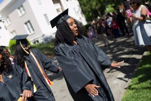 Shainie Cox, WC '16, takes part in the processional during The Women's College commencement on Friday, May 6, 2016, in Gainesville, Ga. (AJ Reynolds/Brenau University)