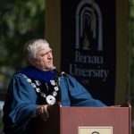 Brenau President Ed Schrader speaks during the Brenau University Undergraduate and Graduate Commencement on Saturday, May 7, 2016, in Gainesville, Ga. (AJ Reynolds/Brenau University)