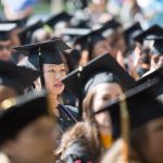 Graduates listen to the commencement address during the Brenau University Undergraduate and Graduate Commencement on Saturday, May 7, 2016, in Gainesville, Ga. (AJ Reynolds/Brenau University)