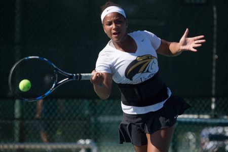 Brenau's Fatyha Berjane, the Southern States Athletic Conference Women's Tennis Player of the Year, earned All-American honors at the National Association of Intercollegiate Athletics 2016 Women's tournament. (AJ Reynolds/Brenau University)