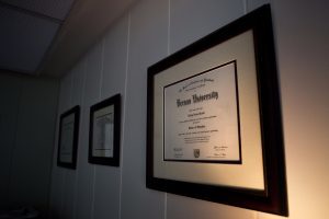 A Brenau degree on display in the office of Dr. G. (AJ Reynolds/Brenau University)