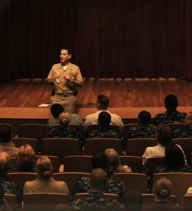 Capt. Joel A. Roos leads a training session at Naval Medical Center San Diego. (U.S. Navy photo)