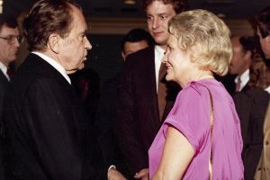 Martha Edens and her son, Ed Helms, meet with Richard Nixon during Nixon's 1982 visit to Columbia, S.C.