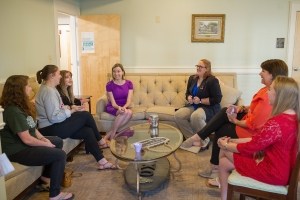 Kristen Soltis Anderson, a Republican pollster and strategist, speaks to members of Alpha Chi Omega inside the sorority house before speaking at Beyond the Talking Points: What Election 2016 Really Means to Women. The discussion was a part of the Douglas and Kay Ivester Programming Series at the university. Anderson was a member of Alpha Chi Omega at the University of Florida. (AJ Reynolds/Brenau University)