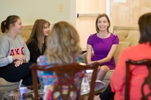 Kristen Soltis Anderson, a Republican pollster and strategist, speaks to members of Alpha Chi Omega inside the sorority house before speaking at Beyond the Talking Points: What Election 2016 Really Means to Women. The discussion was a part of the Douglas and Kay Ivester Programming Series at the university. Anderson was a member of Alpha Chi Omega at the University of Florida. (AJ Reynolds/Brenau University)