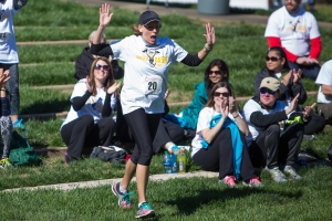 Jennifer Coleman reacts as she is announced as a winner for her age group during the Dempsey Dash 5K, a race celebrating the memory of Brenau's longtime Executive Vice President and CFO Wayne Dempsey, on Saturday, March 11, 2017. (AJ Reynolds/Brenau University)