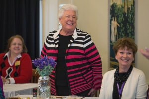Janis Wilson, a former home economics instructor at Brenau, smiles while introducing herself to a group of alumnae at the Back to Campus Luncheon. (AJ Reynolds/Brenau University)