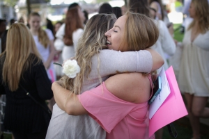 Emily Burgess shares a hug with a friend during the 2017 Alumnae Reunion Weekend at Brenau University, Saturday, April 08, 2017. (Photo/ John Roark for Brenau University)