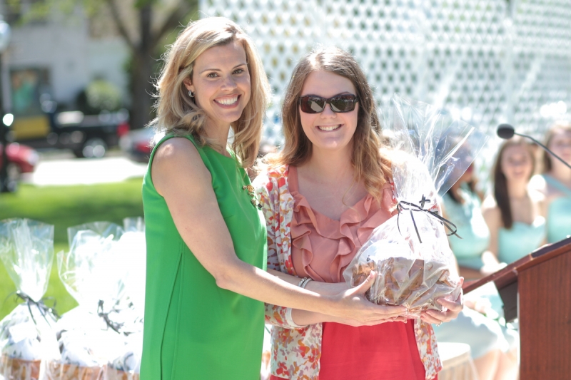 Kayla Fritz receives a Young Alumni Award from Brooke Statham during the 2017 Alumnae Reunion Weekend at Brenau University, Saturday, April 08, 2017. (Photo/ John Roark for Brenau University)