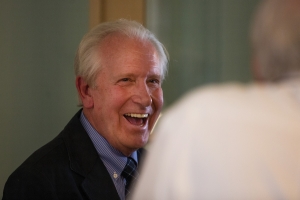 Dr. Vince Yamilkoski laughs during tribute to his 38 years at Brenau. (AJ Reynolds/Brenau University)