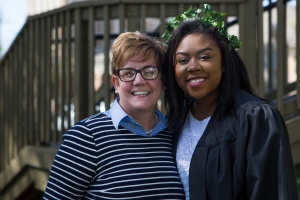Quonna Holden poses for a photo with Tami English, assistant vice president for student services. (AJ Reynolds/Brenau University)
