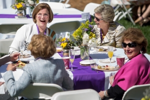 Clockwise from top, members of the class of 1967 Susan Sperry Cage, Jennie Gaines Caldwell, Paula Speight Lamotte McCutchen and Kirby Lewis Colson laugh during the President's toast at the Champagne Brunch. (AJ Reynolds/Brenau University) (AJ Reynolds/Brenau University)