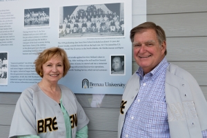 Doug and Kay Ivester pose for a photo at the Pacolet Milliken Field in the Ernest Ledford Grindle Athletics Park. The park is named for Kay's Father.(AJ Reynolds/Brenau University)