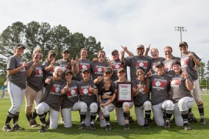 Brenau players and coaches pose for a photo after winning the championship game of the SSAC conference tournament against Mobile. Brenau won 2-1 in nine inning. Brenau's finished SSAC play, both regular season and the conference tournament 30-0. (AJ Reynolds/Brenau University)