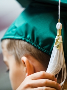 A 2017 tassel hangs off a students cap during the commencement ceremony for the RISE Program on Friday, July 14, 2017 at Fair Street School. (AJ Reynolds/Brenau University)