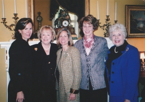 Mary Ross, WC ’58, second from right, says a highlight of her days volunteering and working at the South Carolina Governor’s Mansion was when four of the six former first ladies she served under attended her retirement luncheon and afternoon party. They included, from left, Jenny Sanford, Iris Campbell, Mary Wood Beasley and Ann Edwards.