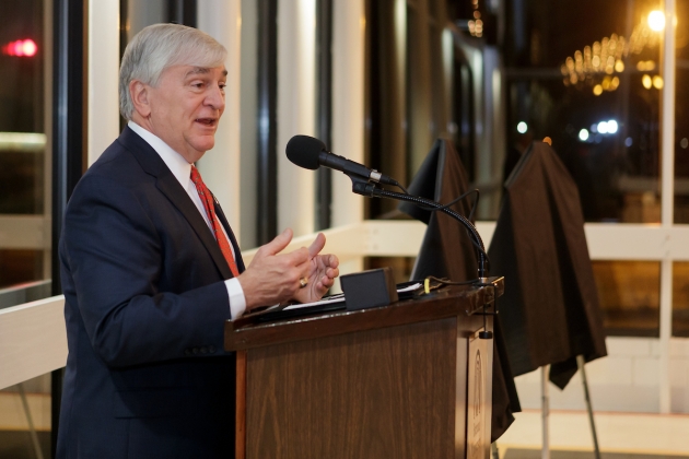 Brenau President Ed Schrader speaks during an event announcing the naming of the Brenau University Ivester College of Health Sciences on Dec. 13 at the Brenau Downtown Center.