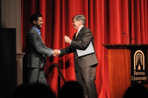 Brenau University President Ed Schrader with Khaled Hosseini. (Photo by Barry Williams)