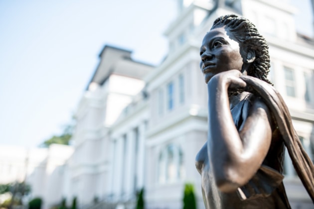 The Brenau woman sculpture near Pearce Auditorium
